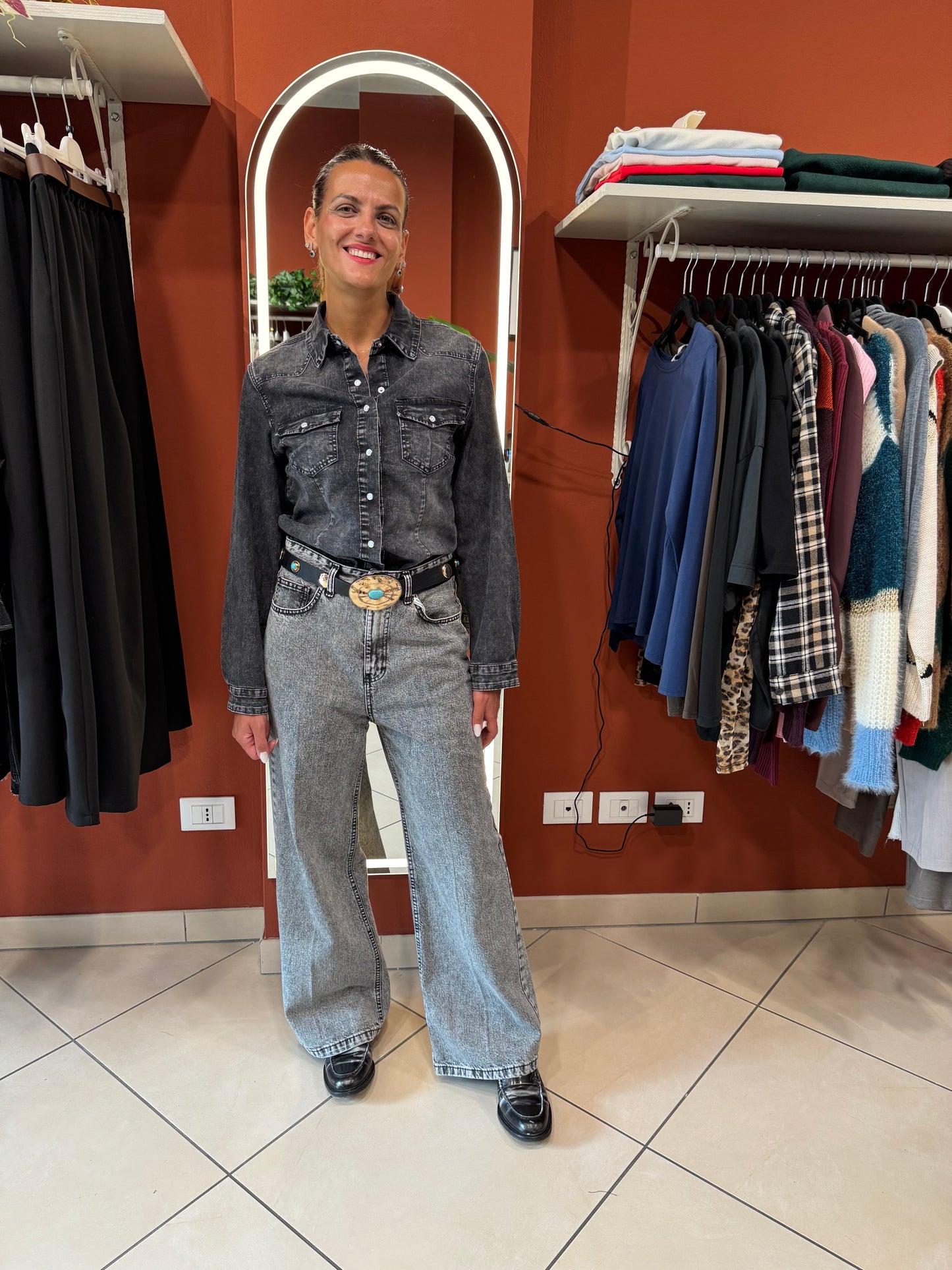 Susymix-Denim wide -leg grigio