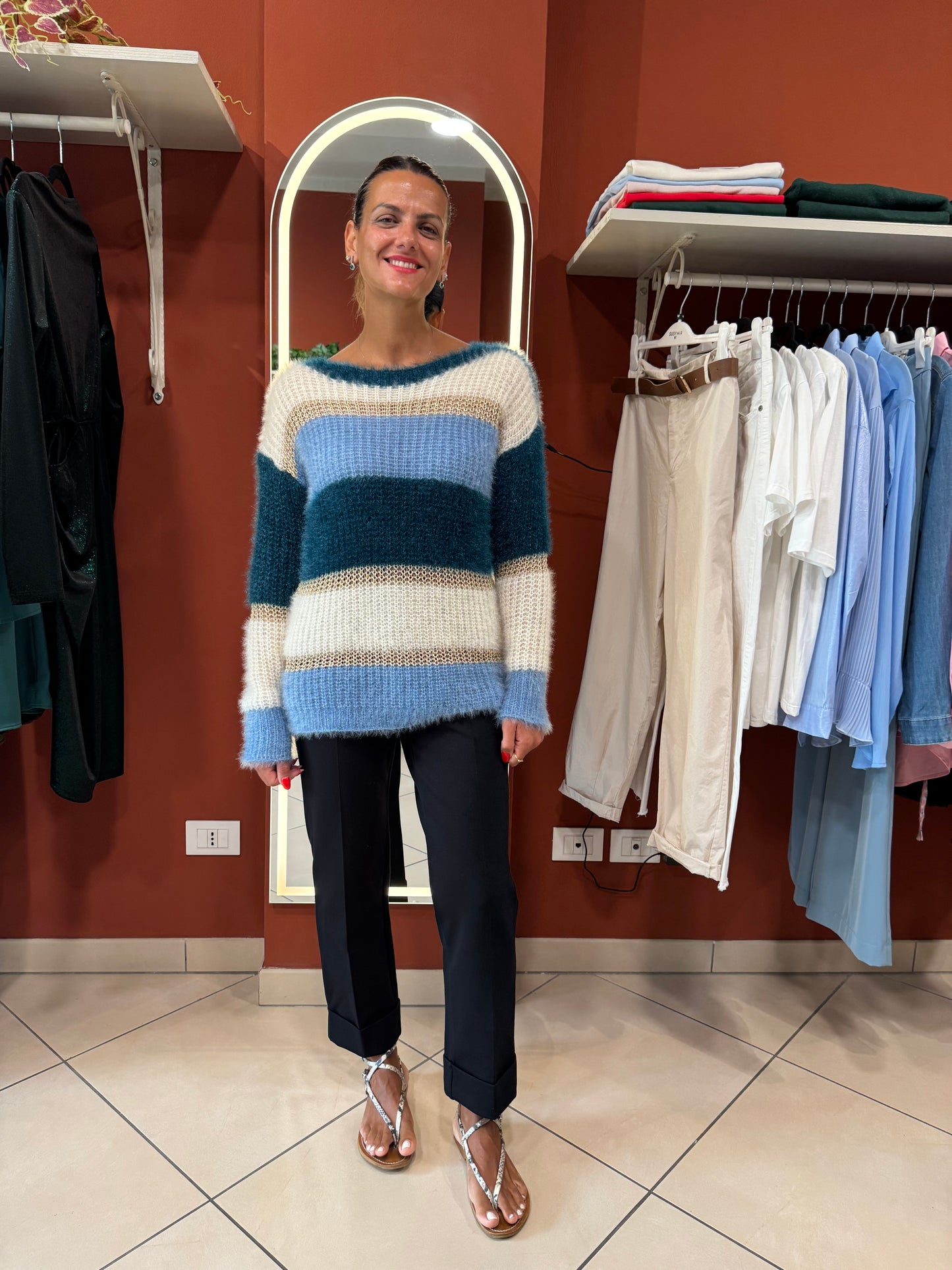 Susymix- Pantalone in punto Milano con risvolto