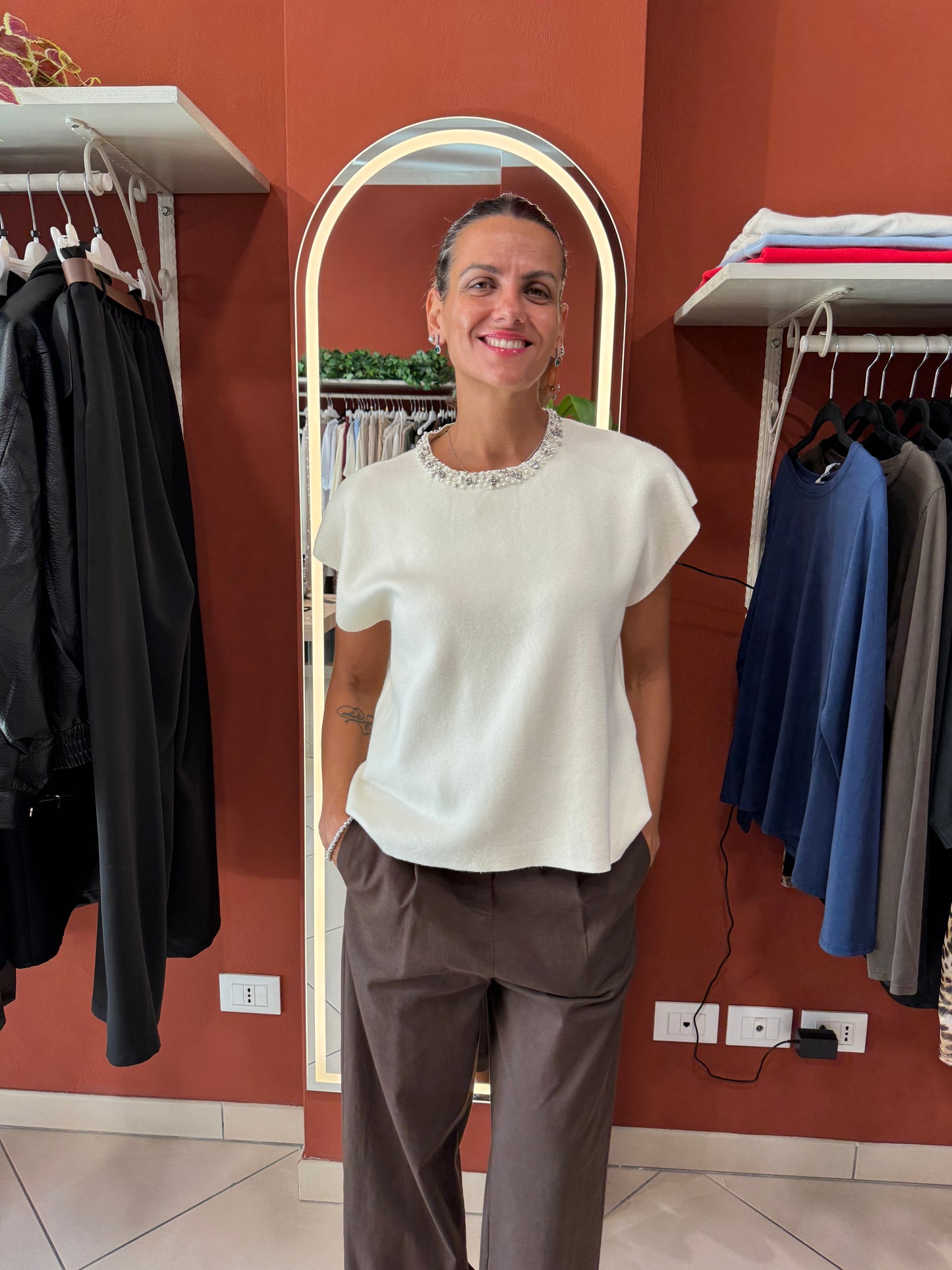 Susymix-Gilet in maglia con strass