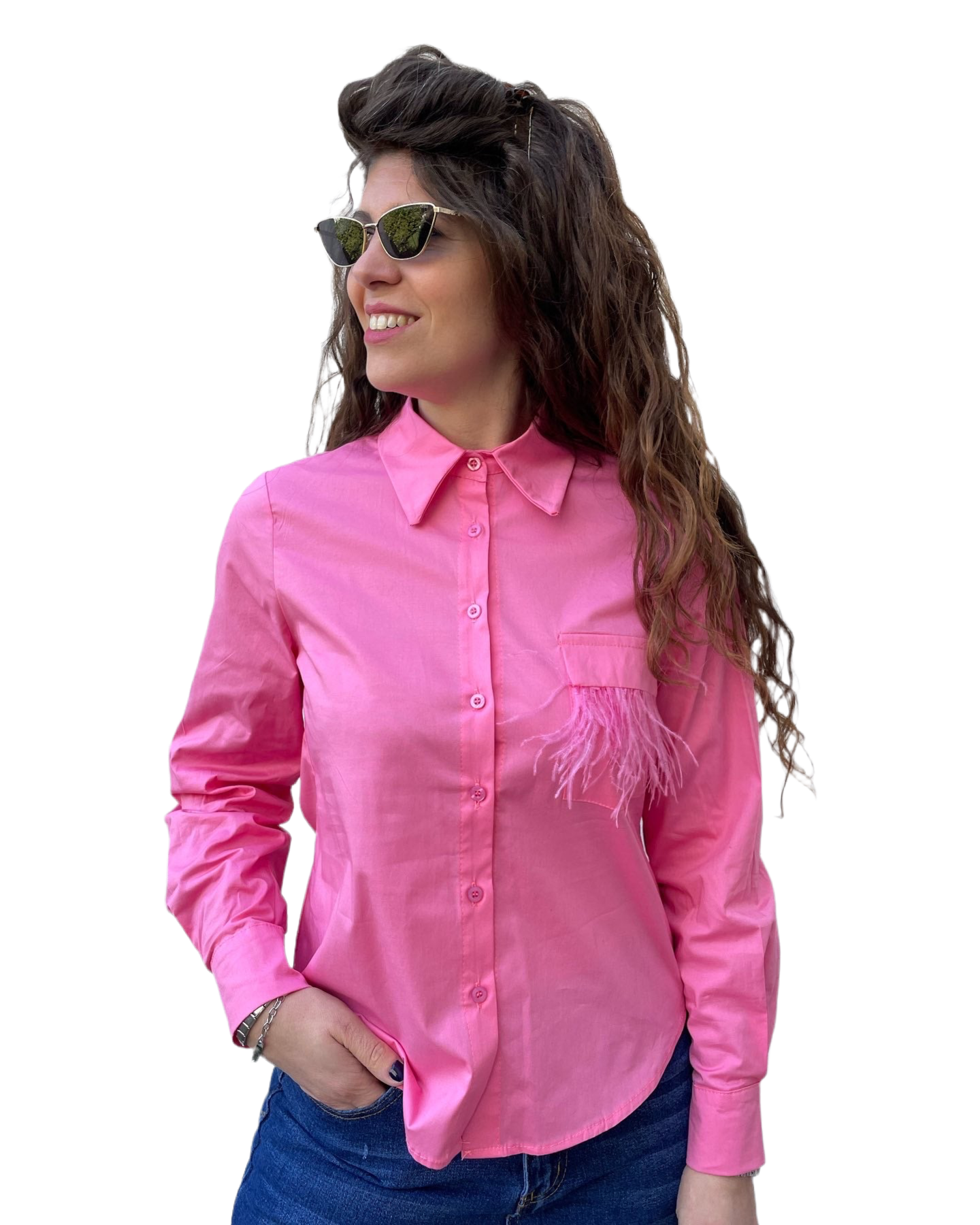Susymix- Camicia con taschino e piume
