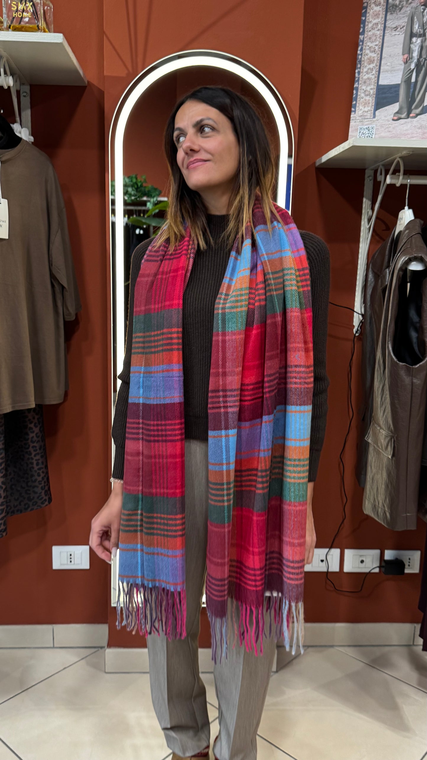 Susystar -Sciarpa in check viscosa rasata