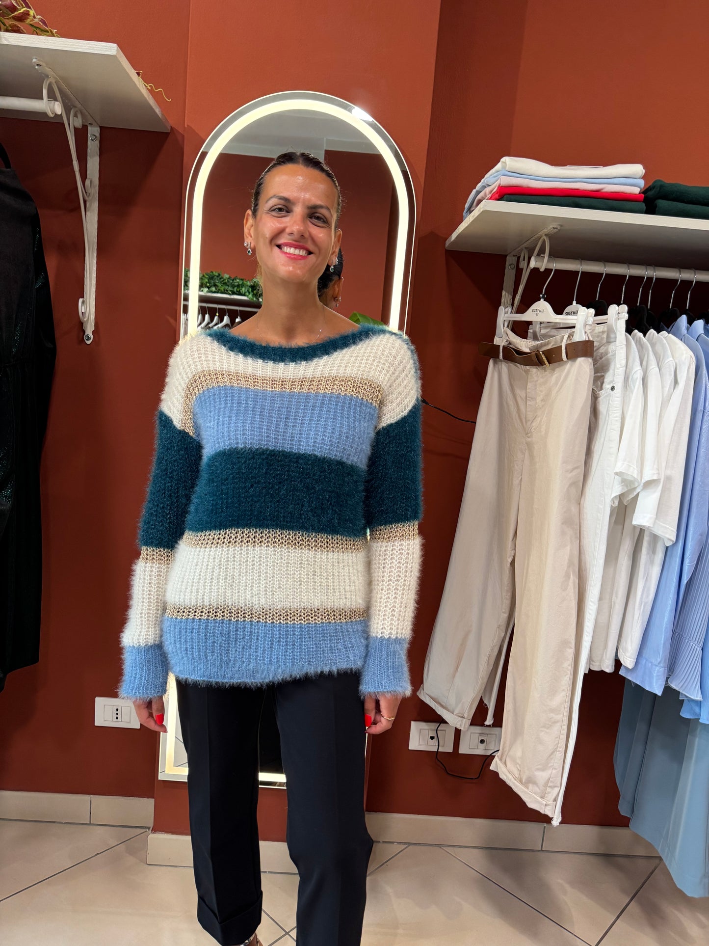 Susymix-Pullover a righe lamè