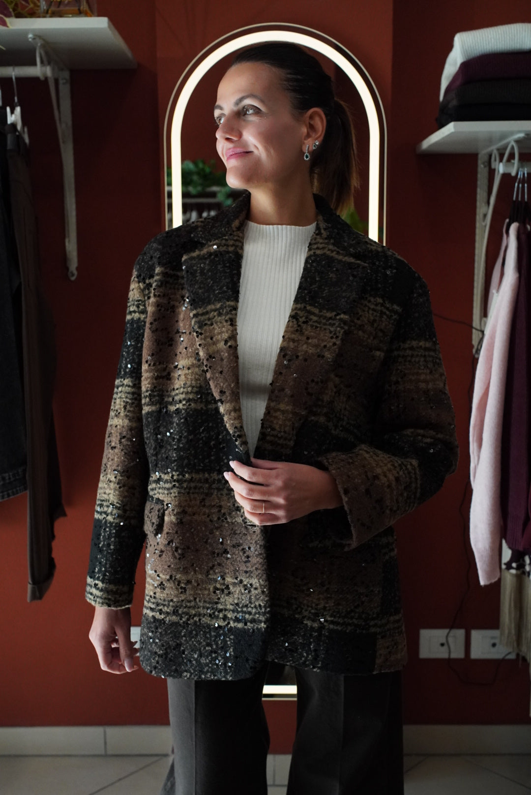 Susymix-Blazer in tweed con micro paillettes