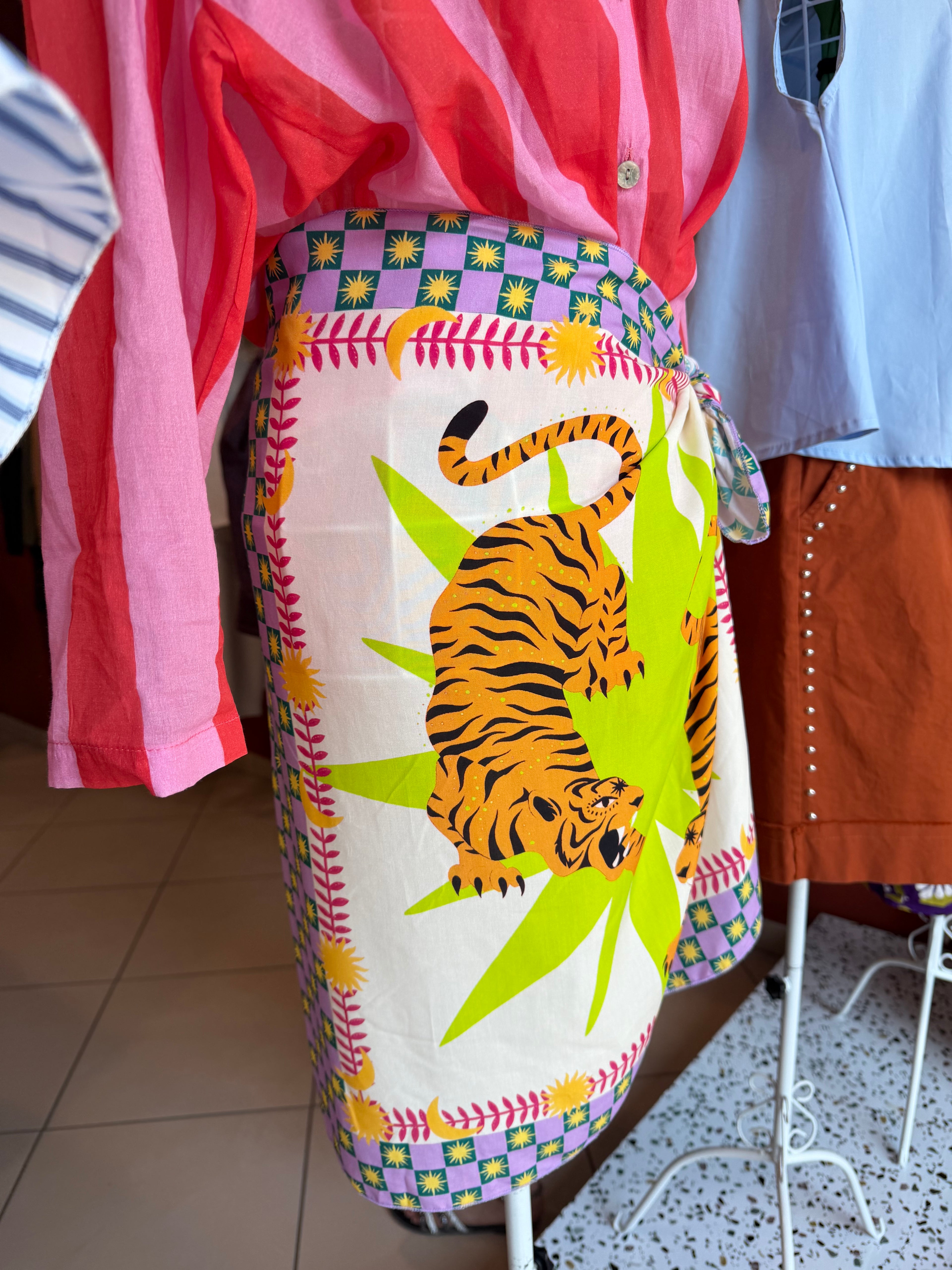Gonna a pareo corta stampa tigre-Rocknroll