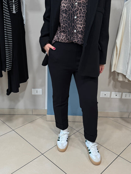 Susymix- Pantalone in punto Milano con risvolto