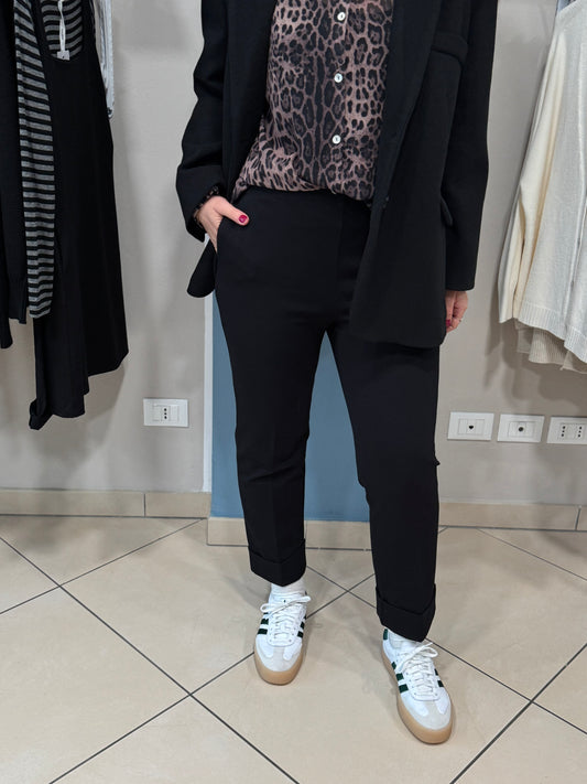 Susymix- Pantalone in punto Milano con risvolto