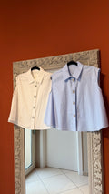Camicia smanicata con cabochon- Rocknroll