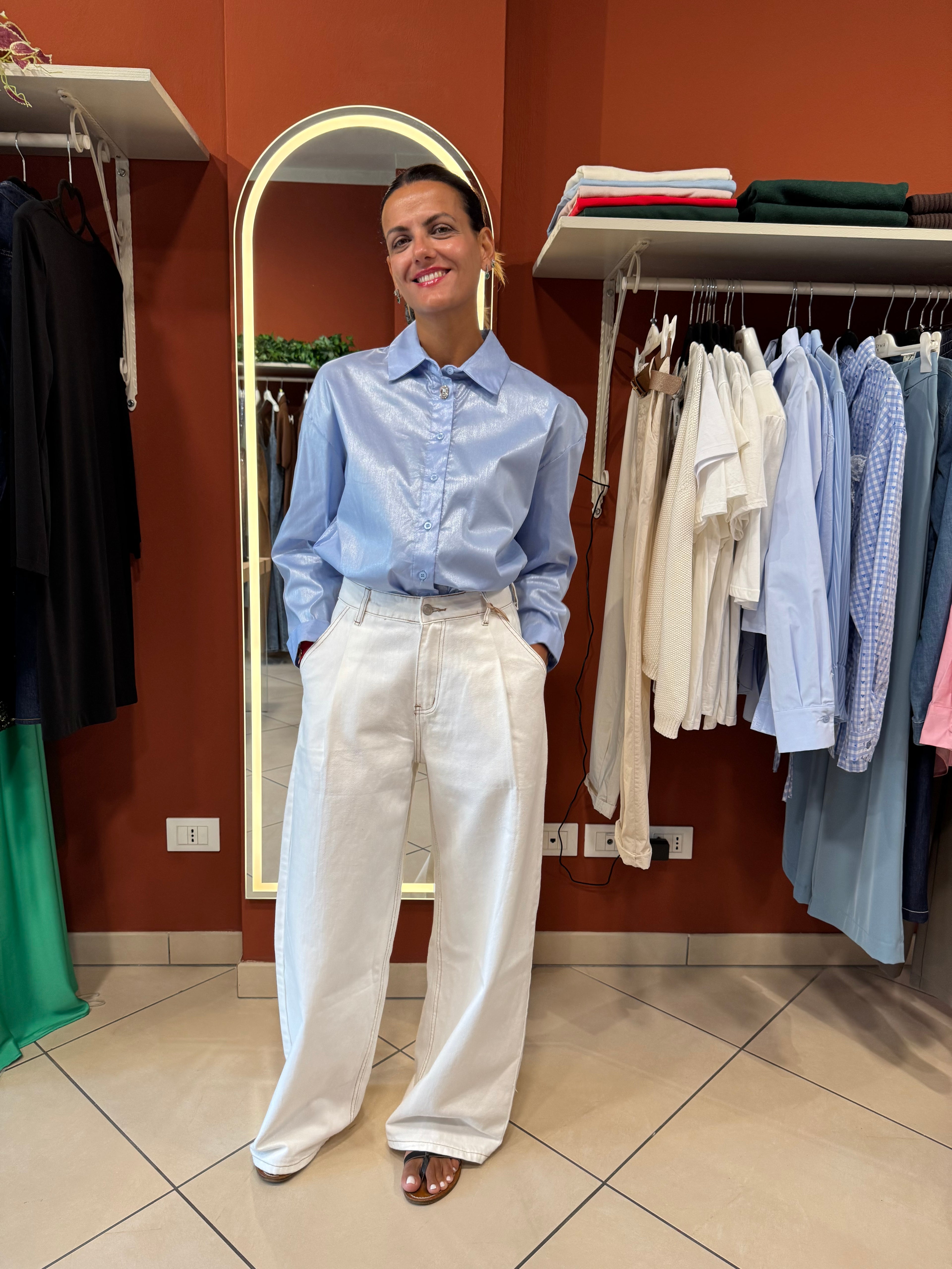 Rocknroll- Denim a palazzo con pence