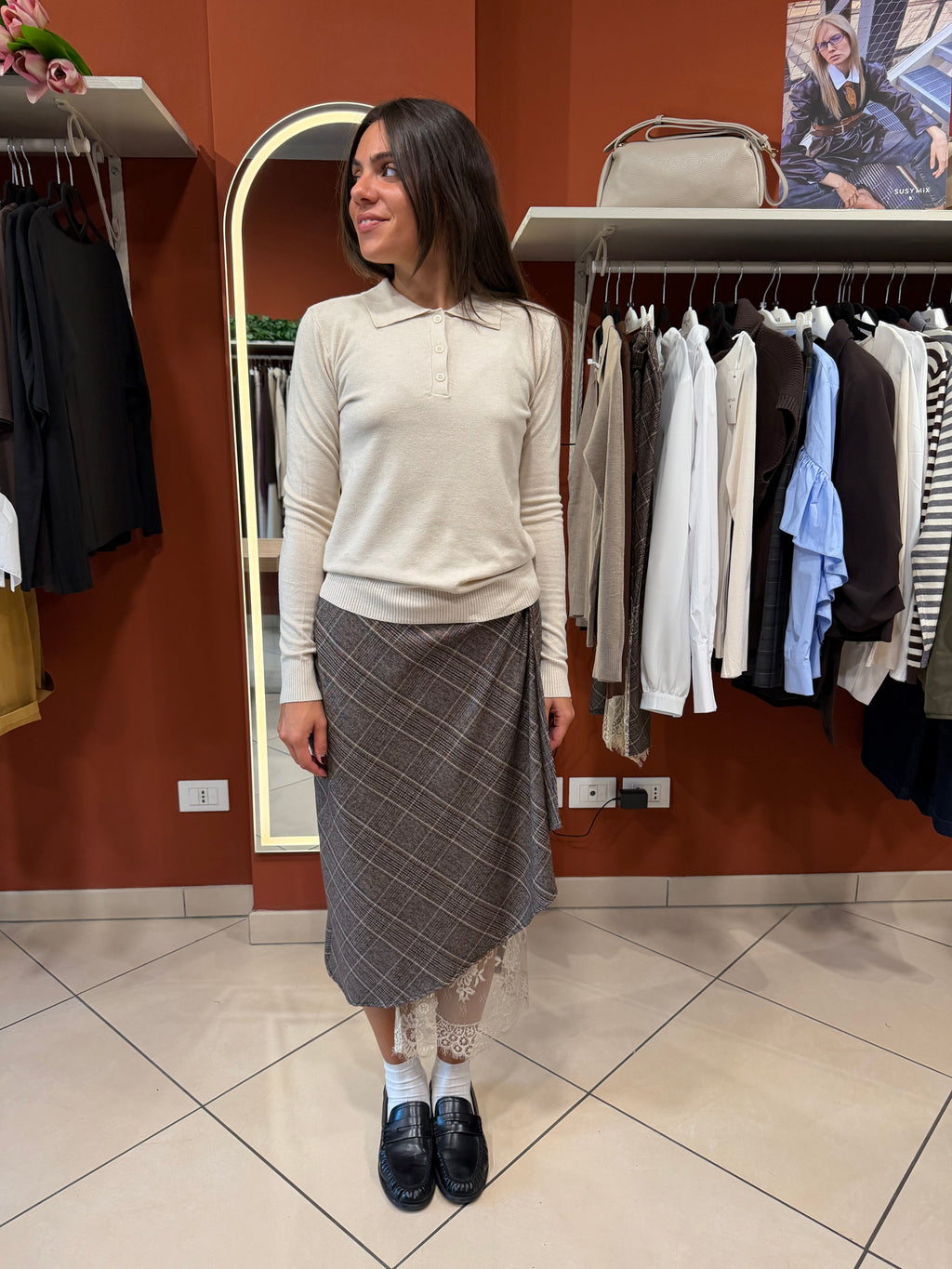 Longuette tartan e pizzo- Susymix