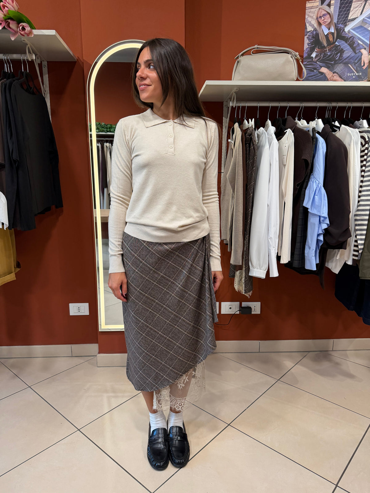 Longuette tartan e pizzo- Susymix