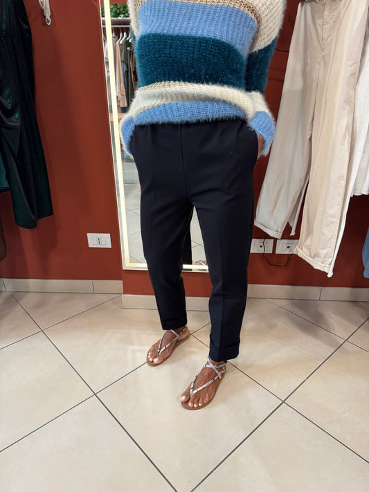 Susymix- Pantalone in punto Milano con risvolto