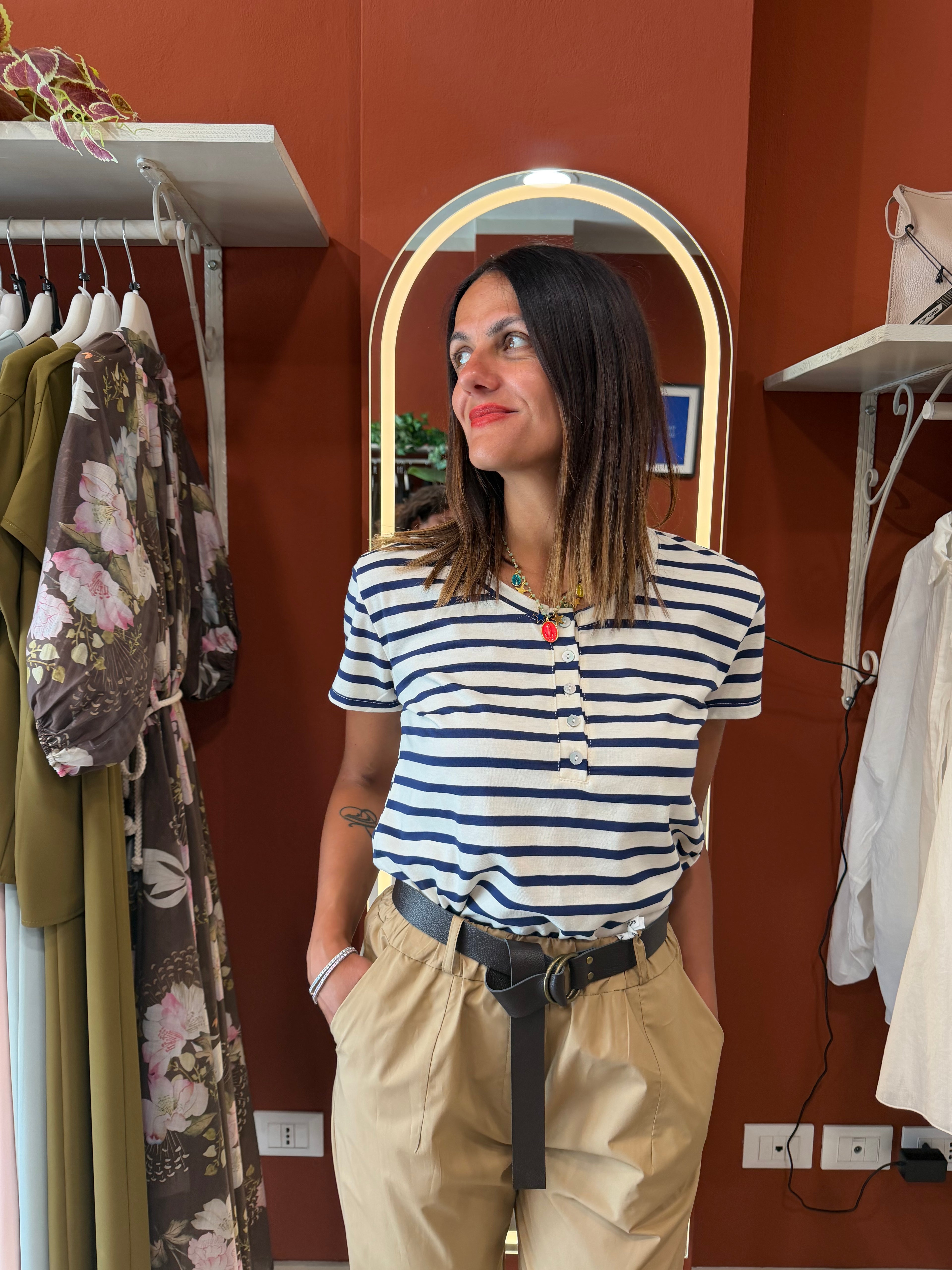 T-shirt serafino a righe- Susymix