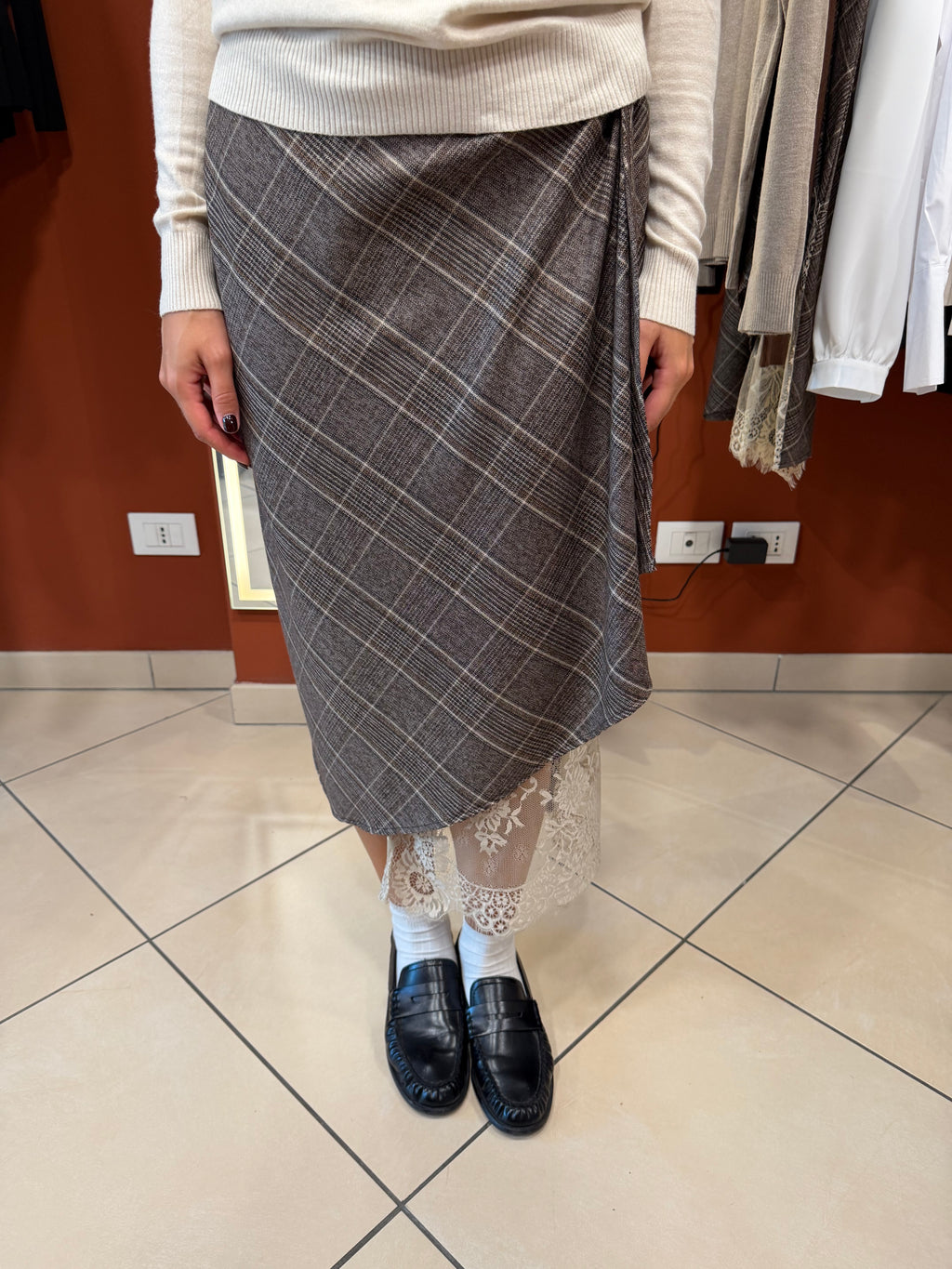 Longuette tartan e pizzo- Susymix