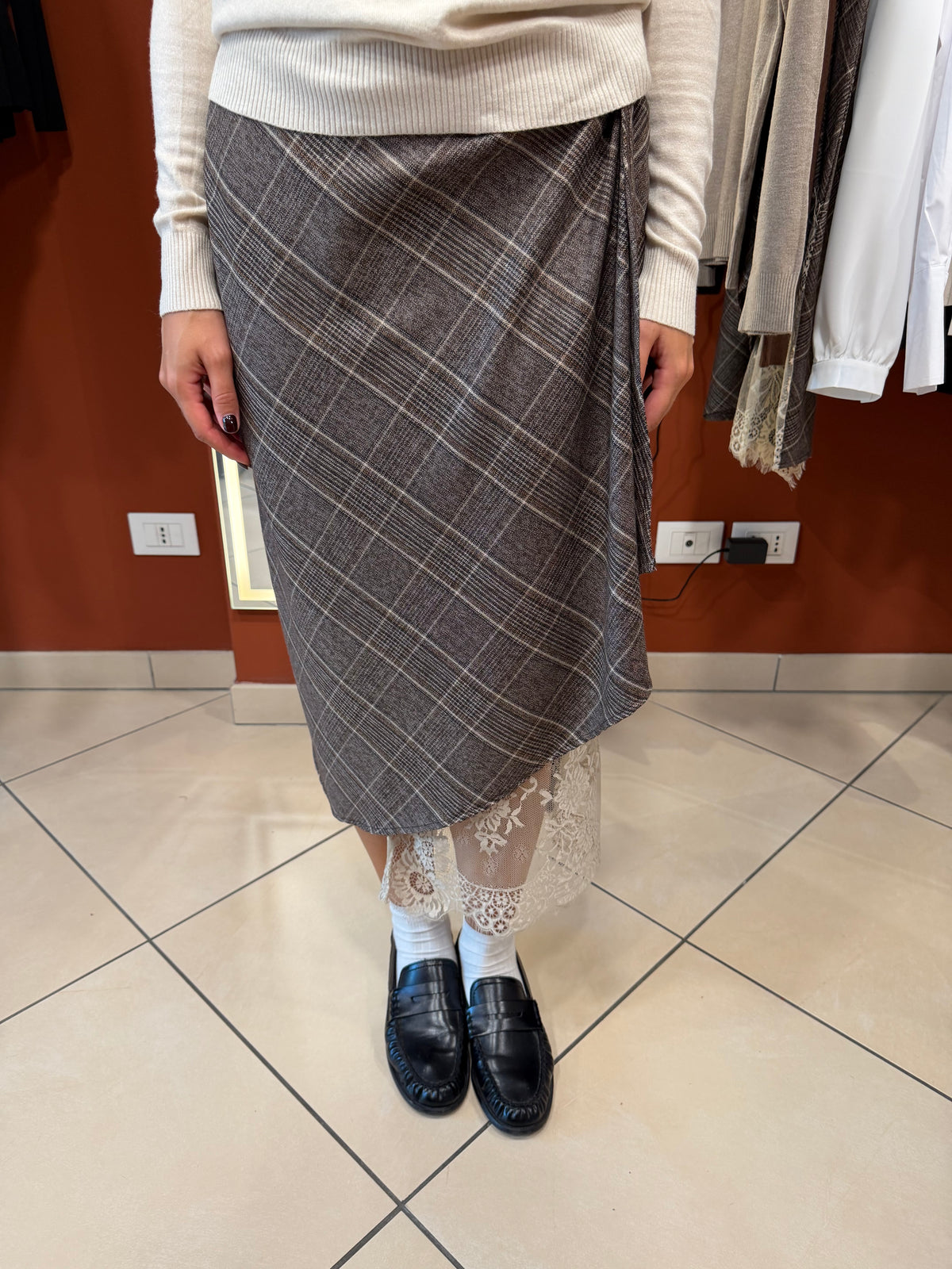 Longuette tartan e pizzo- Susymix