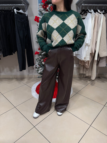 Susymix-Pullover girocollo con rombo color corda