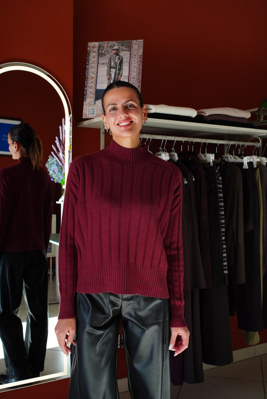 Susymix-Pullover mezzo collo costa larga