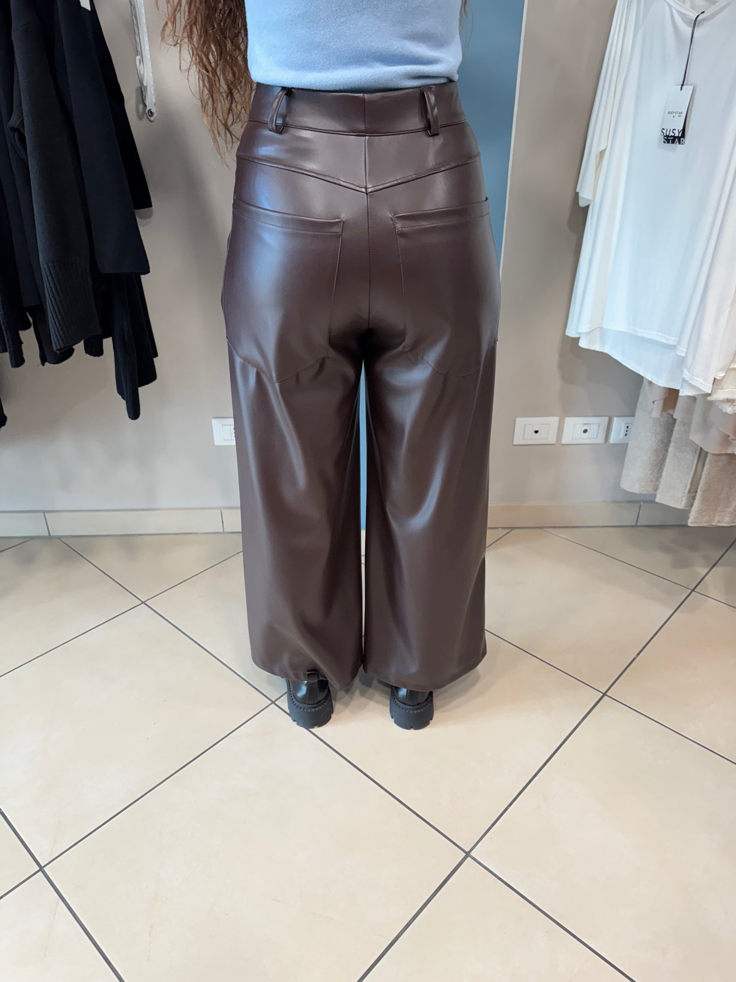 Susymix-Pantalone wide-leg in ecopelle
