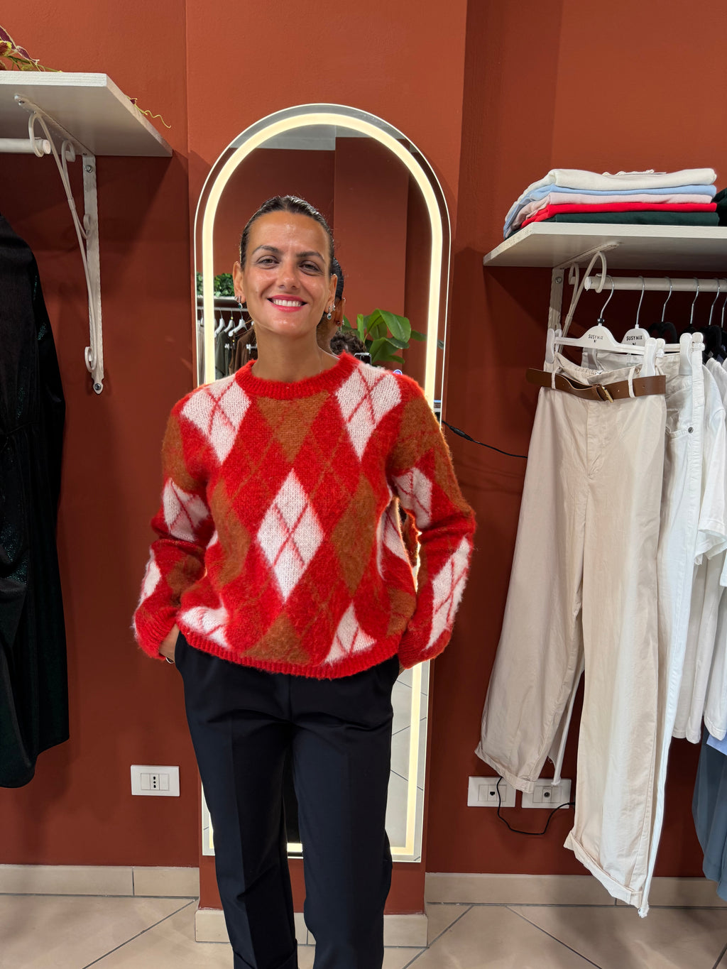 Susymix- Pullover con rombi in viscosa lanosa