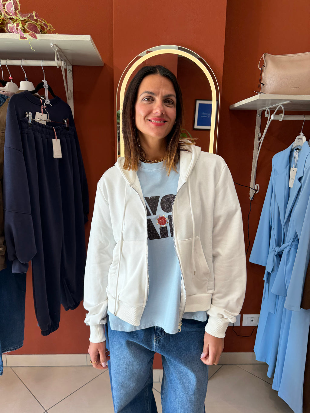 Felpa con cappuccio in cotone garzato- Susymix