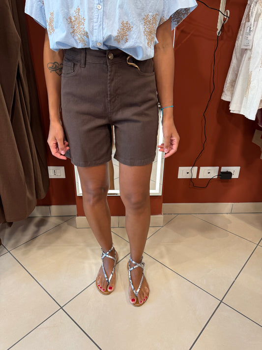 Rocknroll-Pantaloncino in tela denim tabacco