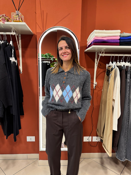 Rocknroll- Pullover con rombi e maxi colletto