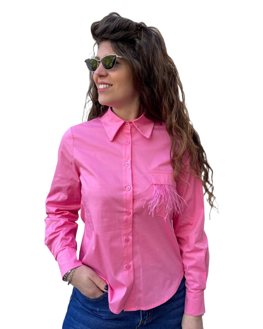 Susymix- Camicia con taschino e piume