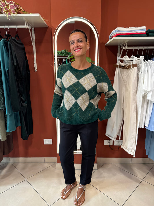 Susymix-Pullover girocollo con rombo color corda